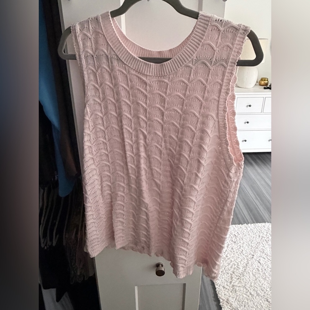 LOFT Pink Pointelle Sleeveless Sweater Vest Size XL Blush Knit